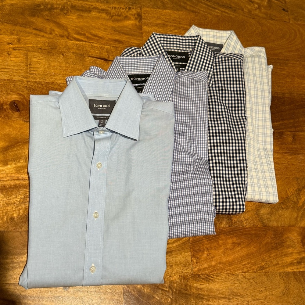 Bonobos Dress Shirts - Excellent condition! Set of 4. 15/34 Tailored fit.